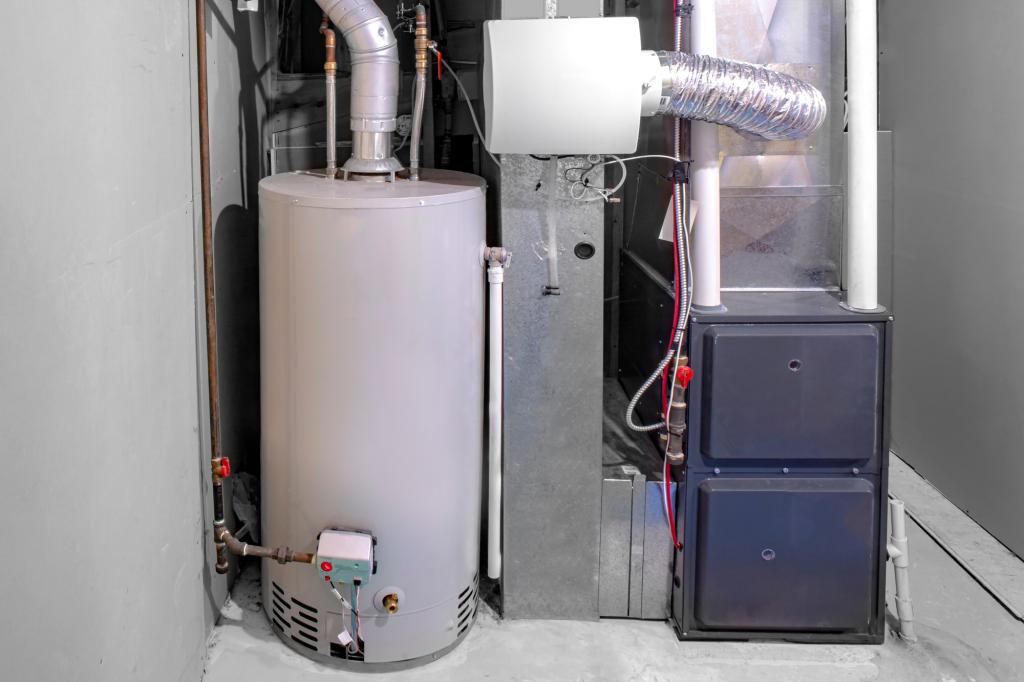 furnace with a residential gas water heater & humidifier